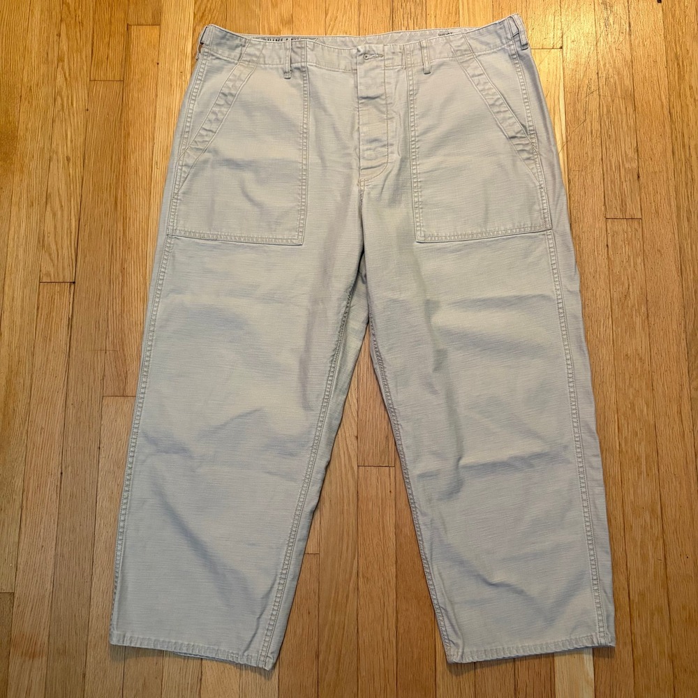Wallace & Barnes Fatigue Pants Mens 40x25 Khaki Tan Cotton Slub Utility BF104